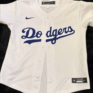 Nike Kids White and Blue Dodgers Jersey